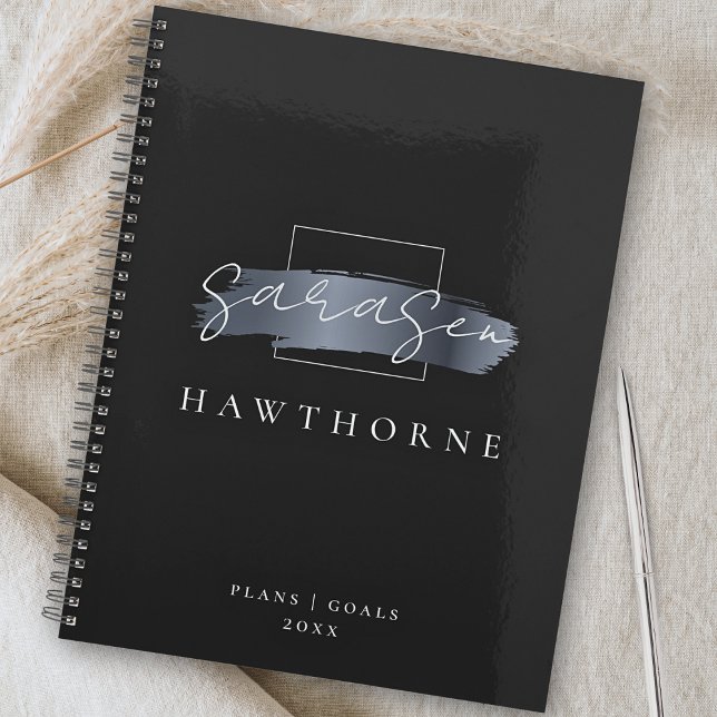 Chic Brush Stroke Black Imitats Silver Gray Monogr Planer (Von Creator hochgeladen)