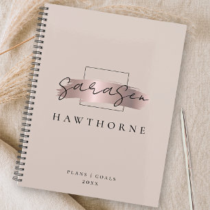 Chic Brush Stroke Faux Rose Gold Elegant Monogramm