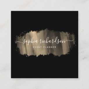 Chic Brush Stroke Imitate Gold in Schwarz Quadratische Visitenkarte
