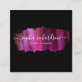 Chic Brush Stroke | Imitate rosa auf schwarz Quadratische Visitenkarte