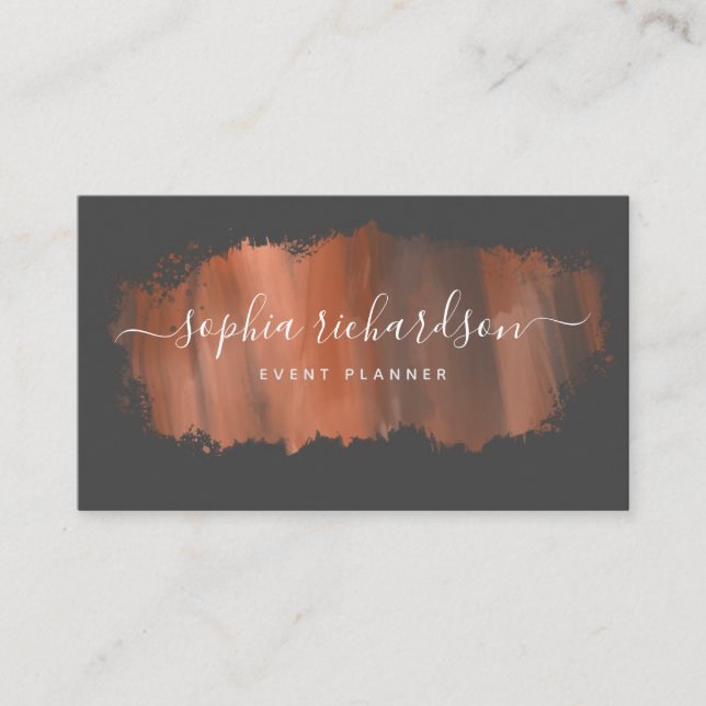 Chic Brush Stroke | Imitate Rose Gold auf Grau Visitenkarte (Vorderseite)