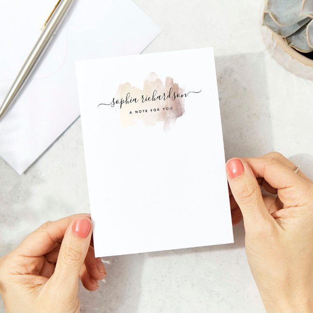 Chic Brush Stroke | Imitate Rose Gold auf Weiß Mitteilungskarte (A glam, faux rose gold look note card with your name in black script)