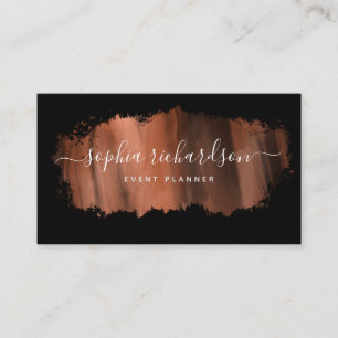Chic Brush Stroke   Imitate Rose Gold in Schwarz Visitenkarte
