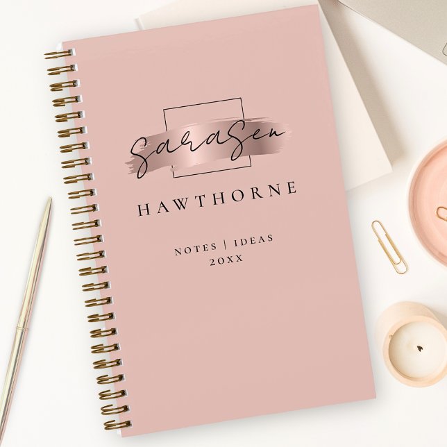 Chic Brush Stroke Imitats Rose Gold Elegantes Mono Notizbuch (Von Creator hochgeladen)