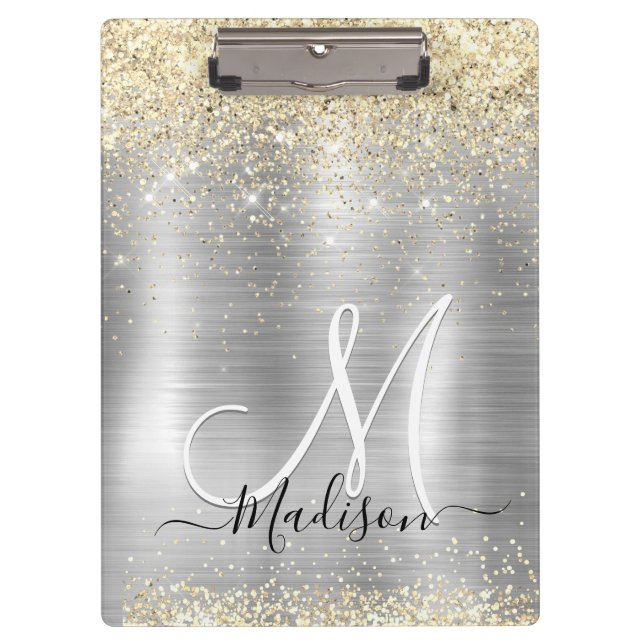 Chic brushed Metal silberne Imitate Glitzer Klemmbrett (Vorderseite)