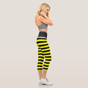Chic Bumble Bee Style Black Yellow Stripes Muster Capri Leggings