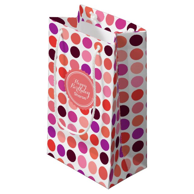 Chic bunt polka dots Muster monogramm Kleine Geschenktüte (Vorderseite Schrägansicht)