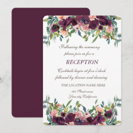 Chic Burgund Blume Hochzeitsempfang Einladung