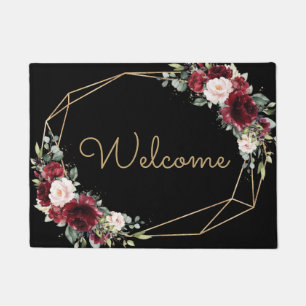 Chic Burgund Blush Pink Floral Gold Geometrie Fußmatte
