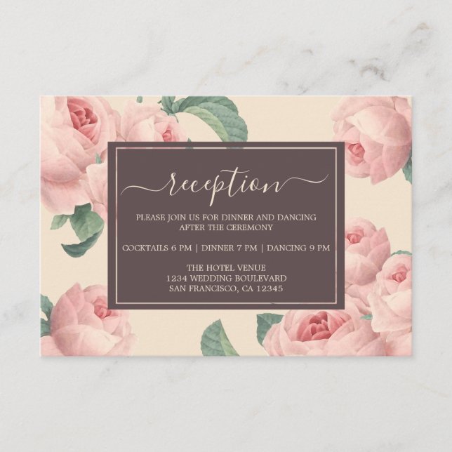 Chic Burgund Off-white Rosa Rose Floral Wedding Begleitkarte (Vorderseite)