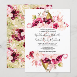 Chic Burgund & Pink Blume Hochzeitseinladungen Einladung