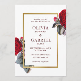 Chic Burgund Rote Rose. Luxushochzeit Einladung