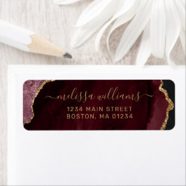 Chic Burgundy Agate Gold Script Monogram-Adresse