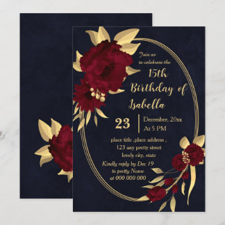 Chic burgundy and gold Marine Geburtstagsparty Einladung