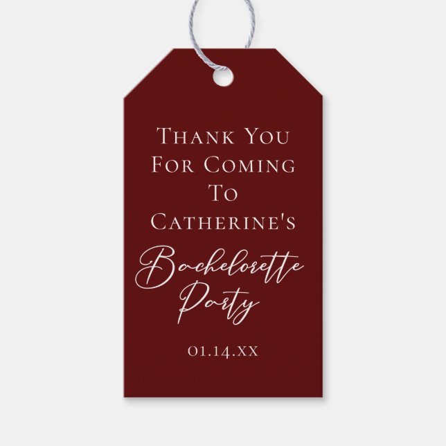 Chic Burgundy Bachelorette Party Personalized Geschenkanhänger (Vorderseite)
