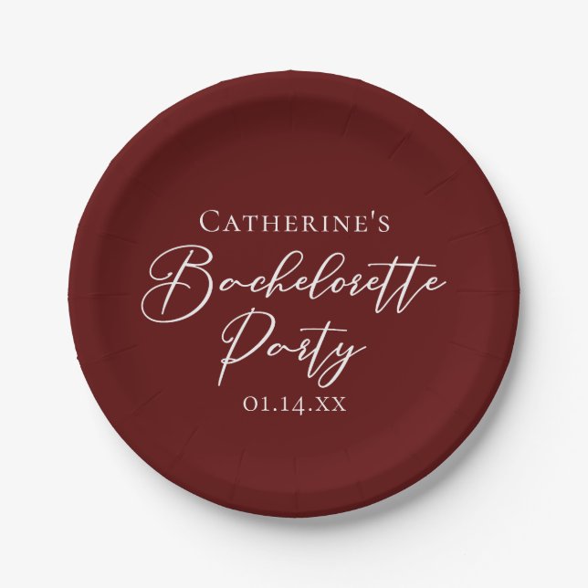 Chic Burgundy Bachelorette Party Personalized Pappteller (Vorderseite)