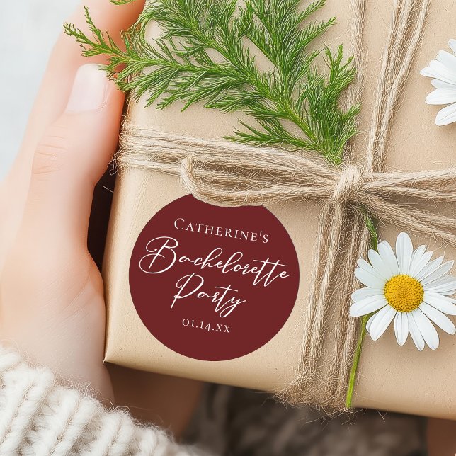 Chic Burgundy Bachelorette Party Personalized Runder Aufkleber (Von Creator hochgeladen)