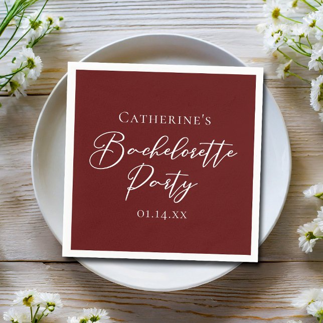 Chic Burgundy Bachelorette Party Personalized Serviette (Von Creator hochgeladen)