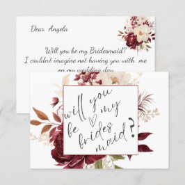 Chic Burgundy Blume Bridesmaid Card Einladung