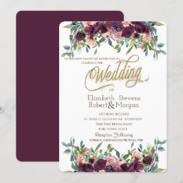 Chic Burgundy Blume Hochzeit Einladung