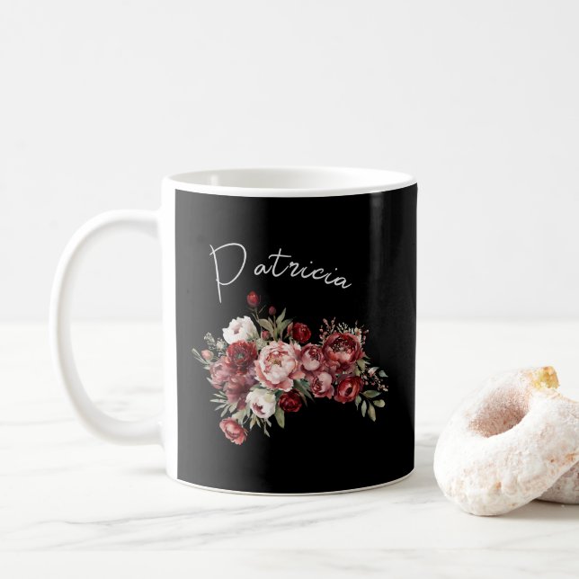 Chic Burgundy Blume Kaffeetasse (Mit Donut)