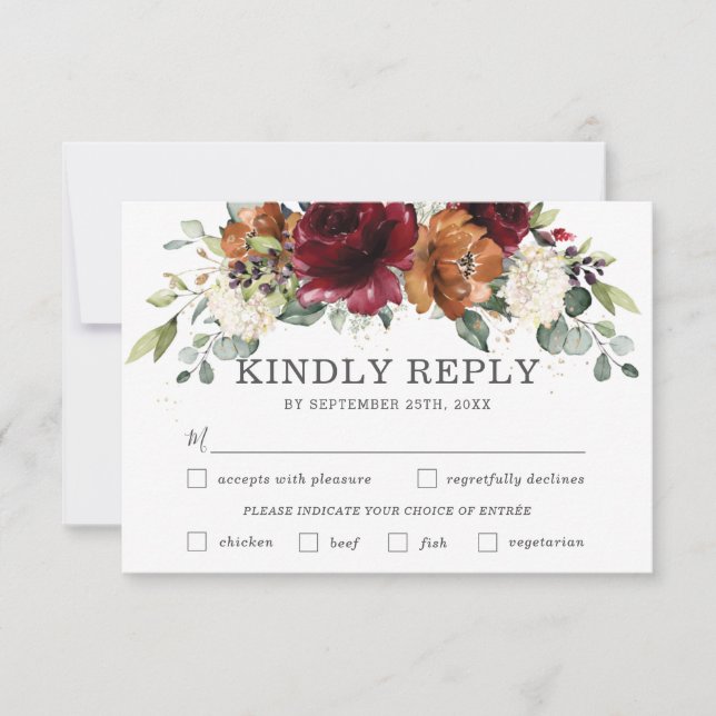 Chic Burgundy Blumenmesse Auswahl RSVP Karte (Vorderseite)