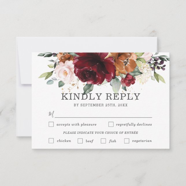 Chic Burgundy Blumenmesse Auswahl RSVP Karte (Vorderseite)