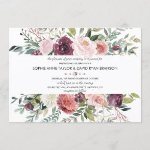 Chic Burgundy Blush Bloral Wreath Wedding Einladung