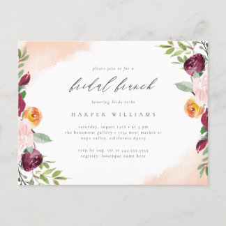 Chic Burgundy Blush Botanische Bridal Brunch Einladungspostkarte