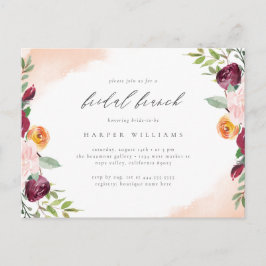 Chic Burgundy Blush Botanische Bridal Brunch Einladungspostkarte