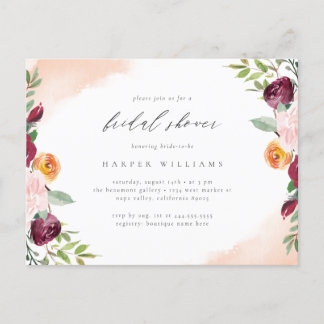 Chic Burgundy Blush Botanisches Brautparty Einladungspostkarte