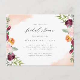 Chic Burgundy Blush Botanisches Brautparty Einladungspostkarte