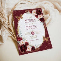 Chic Burgundy Blush Floral Butterfly Wedding Party