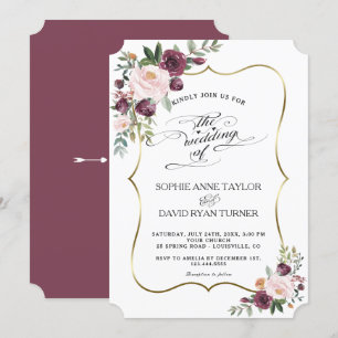 Chic Burgundy Blush Ivory Floral Maroon Wedding Einladung