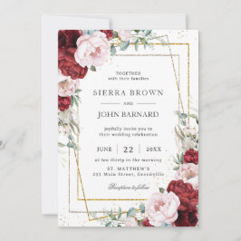 Chic Burgundy Blush Peonies Floral Geometric Einladung