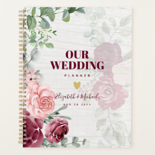 Chic Burgundy Blush Pink Blumengrün Hochzeit Planer