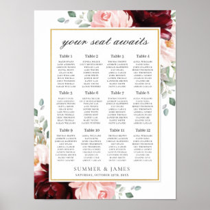 Chic Burgundy Blush Pink Blumensitze Poster