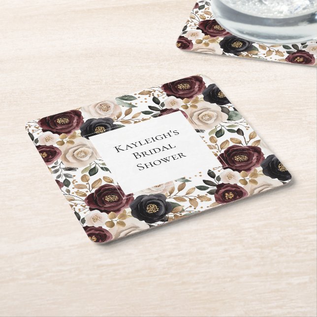 Chic Burgundy Cream Floral Brautparty Rechteckiger Pappuntersetzer (angewinkelt)