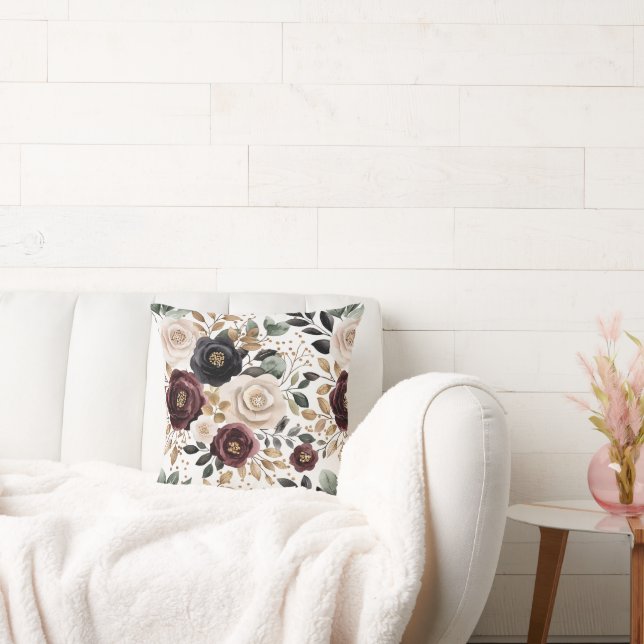 Chic Burgundy Cream Floral Kissen (Liege)