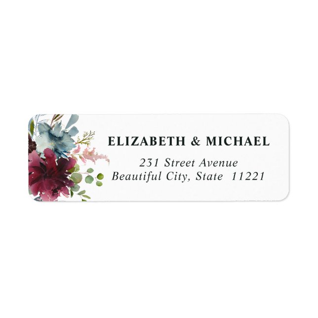 Chic Burgundy Dusty Blue Floral Watercolor Wedding (Vorne)