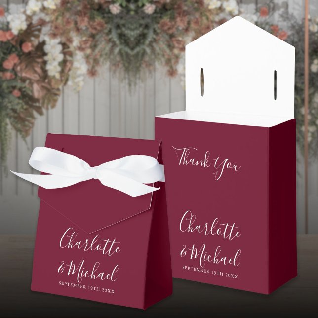 Chic Burgundy Elegante Script Wedding Geschenkschachtel (Chic Burgundy Elegant Script Wedding Favor Boxes)