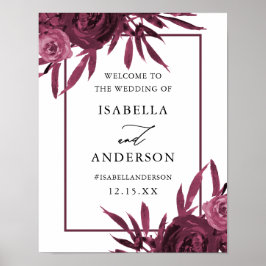 Chic Burgundy Floral Wedding Welcome Sign Poster