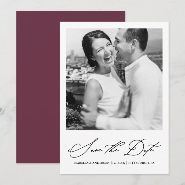 Chic Burgundy Foto Save the Date (Vorne/Hinten)