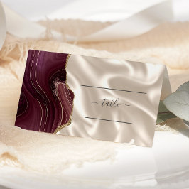 Chic Burgundy Gold Agate Elfenbeinseide Hochzeitst Platzkarte