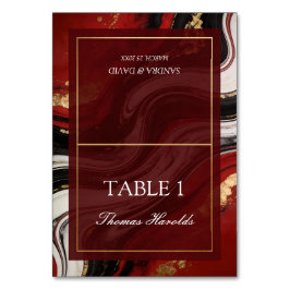 Chic Burgundy Gold Agate Marble Modern Wedding Tischnummer