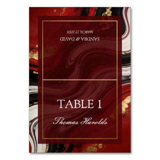 Chic Burgundy Gold Agate Marble Modern Wedding Tischnummer