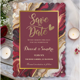 Chic Burgundy Gold Agate Marble Moderne Hochzeit Save The Date