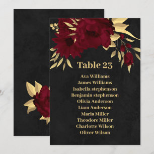 Chic burgundy & gold Black-Sitzkarte Einladung