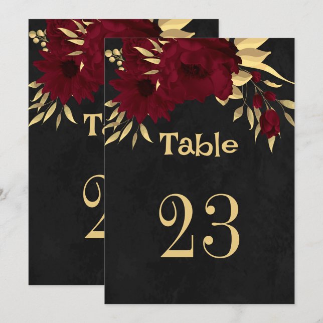 Chic burgundy & gold Black Tischnummer (Vorne/Hinten)
