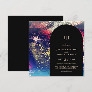 Chic Burgundy Gold Blue Botanical Square Wedding Einladung